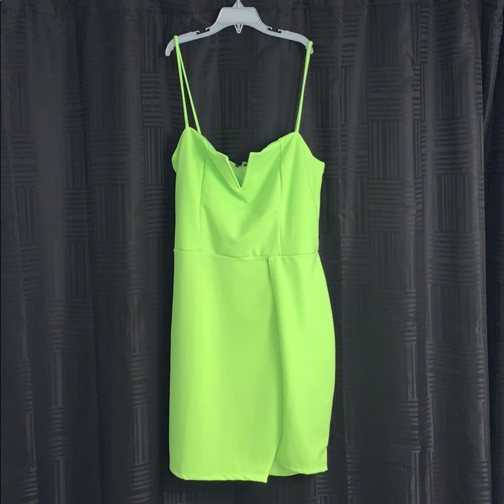 Neon green wire V neck high split sexy dress